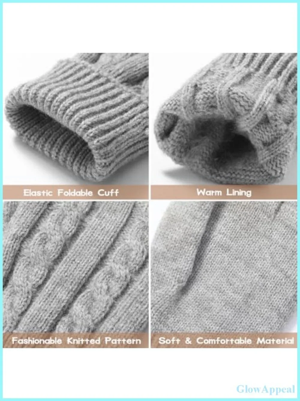 Women's Knit Winter Gloves 2 Pairs Touchscreen Fleece Lined Elastic Cuff
